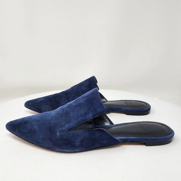 Marc Fisher Shiloh Flat Mule Women 7M Navy Blue Suede Pointed Toe Leather Sole - Picture 5 of 11